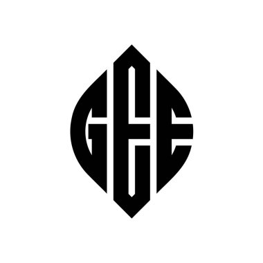 Çember ve elips şekilli GEE daire harf logosu tasarımı. Tipografik şekilli GEE elips harfleri. Üç baş harf daire şeklinde bir logo oluşturuyor. GEE Çember Amblemi Soyut Monogram Harf İşaretleme Vektörü.