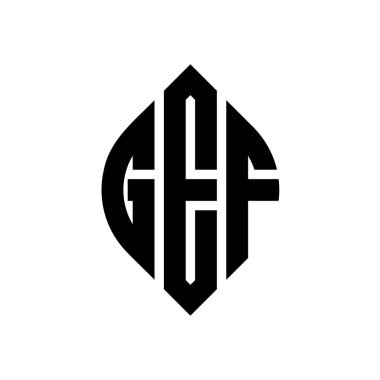 Çember ve elips şekilli GEF daire harf logosu tasarımı. Tipografik şekilli GEF elips harfleri. Üç baş harf daire şeklinde bir logo oluşturuyor. GEF Çember Amblemi Soyut Monogram Harf İşaretleyici Vektörü.
