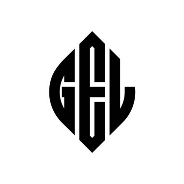 Çember ve elips şekilli GEL daire harf logosu tasarımı. Tipografik şekilli GEL elips harfleri. Üç baş harf daire şeklinde bir logo oluşturuyor. GEL Çember Amblemi Soyut Monogram Harf İşaretleyici Vektörü.