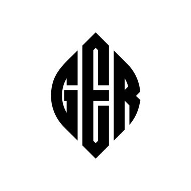 Çember ve elips şekilli GER daire harf logosu tasarımı. Tipografik şekilli GER elips harfleri. Üç baş harf daire şeklinde bir logo oluşturuyor. GER Çemberi Amblemi Soyut Monogram Harf İşaretleme Vektörü.