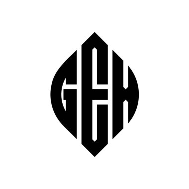 Çember ve elips şekilli GEX daire harf logosu tasarımı. Tipografik şekilli GEX elips harfleri. Üç baş harf daire şeklinde bir logo oluşturuyor. GEX Çember Amblemi Soyut Monogram Harf İşaretleyici Vektörü.