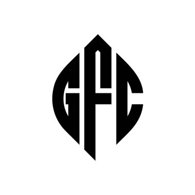 Çember ve elips şekilli GFC daire harf logosu tasarımı. Tipografik biçimli GFC elips harfleri. Üç baş harf daire şeklinde bir logo oluşturuyor. GFC Çember Amblemi Soyut Monogram Harf İşaretleyici Vektörü.