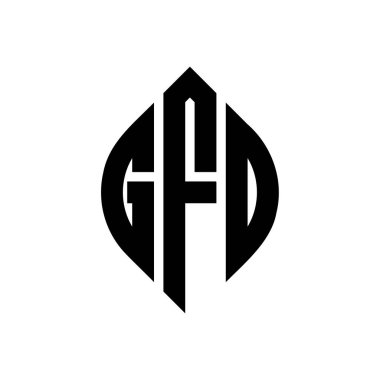 Çember ve elips şekilli GFD daire harf logosu tasarımı. GFD elips harfleri tipografik tarzda. Üç baş harf daire şeklinde bir logo oluşturuyor. GFD Çember Amblemi Soyut Monogram Harf İşaretleyici Vektörü.