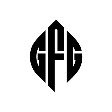 Çember ve elips şekilli GFG daire harf logosu tasarımı. Tipografik biçimli GFG elips harfleri. Üç baş harf daire şeklinde bir logo oluşturuyor. GFG Çember Amblemi Soyut Monogram Harf İşaretleyici Vektörü.