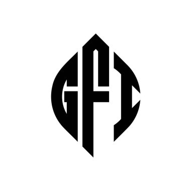 Çember ve elips şekilli GFI daire harf logosu tasarımı. Tipografik şekilli GFI elips harfleri. Üç baş harf daire şeklinde bir logo oluşturuyor. GFI Çember Amblemi Soyut Monogram Harf İşaretleyici Vektörü.