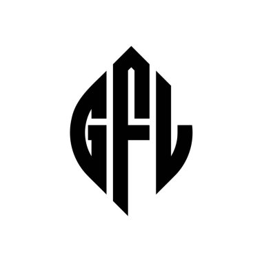 Çember ve elips şekilli GFL daire harf logosu tasarımı. Tipografik biçimli GFL elips harfleri. Üç baş harf daire şeklinde bir logo oluşturuyor. GFL Çember Amblemi Soyut Monogram Harf İşaretleyici Vektörü.