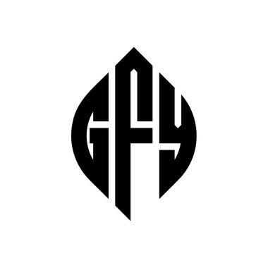 Çember ve elips şekilli GFY daire harf logosu tasarımı. Tipografik biçimli GFY elips harfleri. Üç baş harf daire şeklinde bir logo oluşturuyor. GFY Çember Amblemi Soyut Monogram Harf İşaretleyici Vektörü.