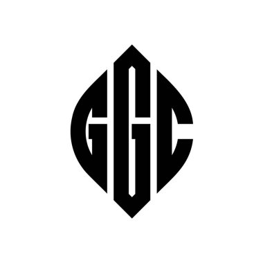 Çember ve elips şekilli GGC daire harf logosu tasarımı. Tipografik biçimli GGC elips harfleri. Üç baş harf daire şeklinde bir logo oluşturuyor. GGC Çember Amblemi Soyut Monogram Harf İşaretleyici Vektörü.