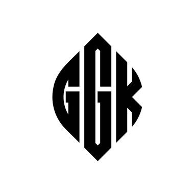 Çember ve elips şekilli GGK daire harf logosu tasarımı. Tipografik biçimli GGK elips harfleri. Üç baş harf daire şeklinde bir logo oluşturuyor. GGK Çember Amblemi Soyut Monogram Harf İşaretleyici Vektörü.