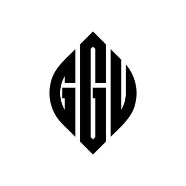 Çember ve elips şekilli GGU daire harf logosu tasarımı. GGU elips harfleri tipografik tarzda. Üç baş harf daire şeklinde bir logo oluşturuyor. GGU Çember Amblemi Soyut Monogram Harf İşaretleyici Vektörü.