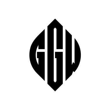 Çember ve elips şekilli GGW daire harf logosu tasarımı. Tipografik biçimli GGW elips harfleri. Üç baş harf daire şeklinde bir logo oluşturuyor. GGW Çember Amblemi Soyut Monogram Harf İşaretleyici Vektörü.