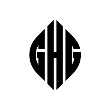 Çember ve elips şekilli GHG daire harf logosu tasarımı. Tipografik şekilli GHG elips harfleri. Üç baş harf daire şeklinde bir logo oluşturuyor. GHG Çember Amblemi Soyut Monogram Harf İşaretleme Vektörü.