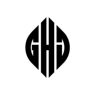 Çember şeklinde ve elips şeklinde GHJ daire şeklinde harf logosu tasarımı. Tipografik tarzda GHJ elips harfleri. Üç baş harf daire şeklinde bir logo oluşturuyor. GHJ Çember Amblemi Soyut Monogram Harf İşaretleme Vektörü.