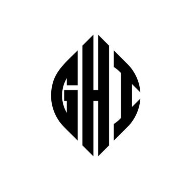 Çember ve elips şekilli GHI daire harf logosu tasarımı. Tipografik tarzda GHI elips harfleri. Üç baş harf daire şeklinde bir logo oluşturuyor. GHI Çemberi Amblemi Soyut Monogram Harf İşaretleme Vektörü.