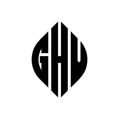 Çember ve elips şekilli GHV daire harf logosu tasarımı. Tipografik tarzda GHV elips harfleri. Üç baş harf daire şeklinde bir logo oluşturuyor. GHV Çember Amblemi Soyut Monogram Harf İşaretleme Vektörü.