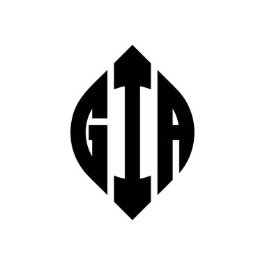 GIA daire şeklinde ve elips şekilli harf logosu tasarımı. Typographic tarzı GIA elips harfleri. Üç baş harf daire şeklinde bir logo oluşturuyor. GIA Çember Amblemi Soyut Monogram Harf İşaretleme Vektörü.
