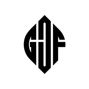 Çember ve elips şekilli GJF daire harf logosu tasarımı. Tipografik biçimli GJF elips harfleri. Üç baş harf daire şeklinde bir logo oluşturuyor. GJF Çember Amblemi Soyut Monogram Harf İşaretleyici Vektörü.