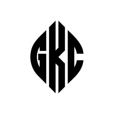 Çember ve elips şekilli GKC daire harf logosu tasarımı. Tipografik biçimli GKC elips harfleri. Üç baş harf daire şeklinde bir logo oluşturuyor. GKC Çember Amblemi Soyut Monogram Harf İşaretleyici Vektörü.