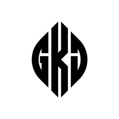Çember ve elips şekilli GKJ daire harf logosu tasarımı. Tipografik biçimli GKJ elips harfleri. Üç baş harf daire şeklinde bir logo oluşturuyor. GKJ Çember Amblemi Soyut Monogram Harf İşaretleyici Vektörü.