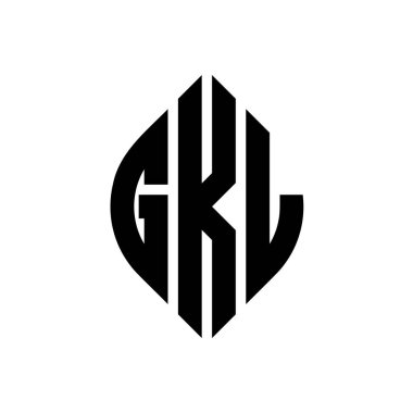 Çember ve elips şekilli GKL daire harf logosu tasarımı. Tipografik biçimli GKL elips harfleri. Üç baş harf daire şeklinde bir logo oluşturuyor. GKL Çember Amblemi Soyut Monogram Harf İşaretleyici Vektörü.