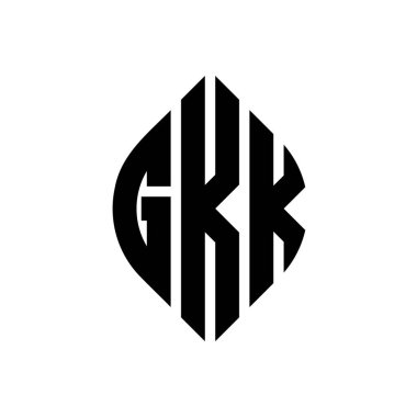 Çember ve elips şekilli GKK daire harf logosu tasarımı. Tipografik biçimli GKK elips harfleri. Üç baş harf daire şeklinde bir logo oluşturuyor. GKK Çember Amblemi Soyut Monogram Harf İşaretleme Vektörü.