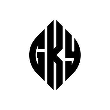 Çember ve elips şekilli GKY daire harf logosu tasarımı. Tipografik biçimli GKY elips harfleri. Üç baş harf daire şeklinde bir logo oluşturuyor. GKY Çember Amblemi Soyut Monogram Harf İşaretleyici Vektörü.