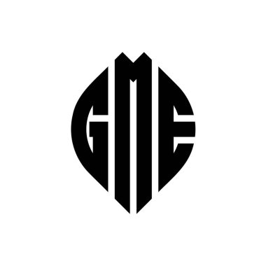 Çember ve elips şekilli GME daire harf logosu tasarımı. Tipografik biçimli GME elips harfleri. Üç baş harf daire şeklinde bir logo oluşturuyor. GME Çemberi Amblemi Soyut Monogram Harf İşaretleyici Vektörü.