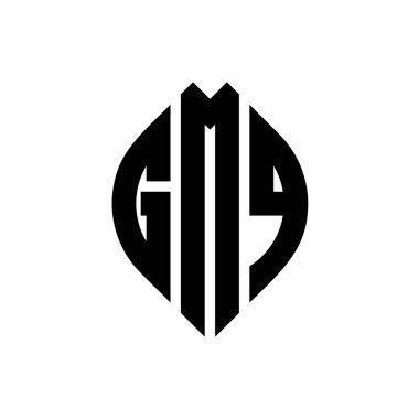 Çember ve elips şekilli GMQ daire harf logosu tasarımı. Tipografik biçimli GMQ elips harfleri. Üç baş harf daire şeklinde bir logo oluşturuyor. GMQ Çember Amblemi Soyut Monogram Harf İşaretleyici Vektörü.