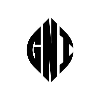 Çember ve elips şekilli GNI daire harf logosu tasarımı. Tipografik şekilli GNI elips harfleri. Üç baş harf daire şeklinde bir logo oluşturuyor. GNI Çember Amblemi Soyut Monogram Harf İşaretleyici Vektörü.