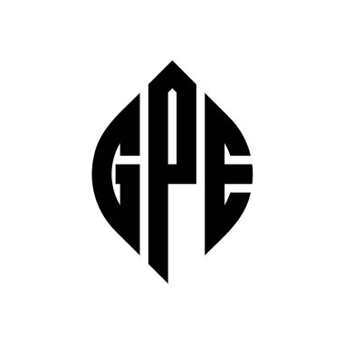 Çember ve elips şekilli GPE daire harf logosu tasarımı. Tipografik biçimli GPE elips harfleri. Üç baş harf daire şeklinde bir logo oluşturuyor. GPE Çember Amblemi Soyut Monogram Harf İşaretleyici Vektörü.
