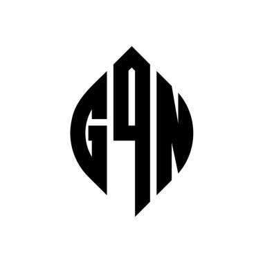 Çember ve elips şekilli GQN daire harf logosu tasarımı. Tipografik biçimli GQN elips harfleri. Üç baş harf daire şeklinde bir logo oluşturuyor. GQN Çember Amblemi Soyut Monogram Harf İşaretleyici Vektörü.