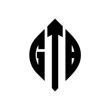 Çember ve elips şekilli GTB daire harf logosu tasarımı. Tipografik biçimli GTB elips harfleri. Üç baş harf daire şeklinde bir logo oluşturuyor. GTB Çember Amblemi Soyut Monogram Harf İşaretleyici Vektörü.