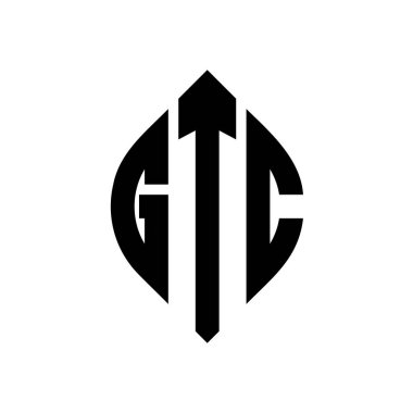 Çember ve elips şekilli GTC daire harf logosu tasarımı. Tipografik biçimli GTC elips harfleri. Üç baş harf daire şeklinde bir logo oluşturuyor. GTC Çember Amblemi Soyut Monogram Harf İşaretleyici Vektörü.