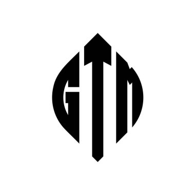 Çember ve elips şekilli GTM daire harf logosu tasarımı. Tipografik biçimli GTM elips harfleri. Üç baş harf daire şeklinde bir logo oluşturuyor. GTM Çember Amblemi Soyut Monogram Harf İşaretleyici Vektörü.