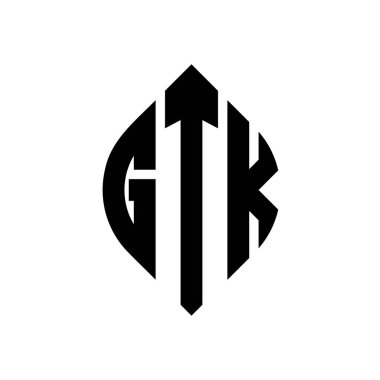 Çember ve elips şekilli GTK daire harf logosu tasarımı. Tipografik tarzda GTK elips harfleri. Üç baş harf daire şeklinde bir logo oluşturuyor. GTK Çemberi Amblemi Soyut Monogram Harf İşaretleme Vektörü.
