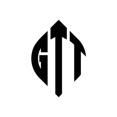 Çember ve elips şekilli GTT daire harf logosu tasarımı. Tipografik biçimli GTT elips harfleri. Üç baş harf daire şeklinde bir logo oluşturuyor. GTT Çember Amblemi Soyut Monogram Harf İşaretleyici Vektörü.