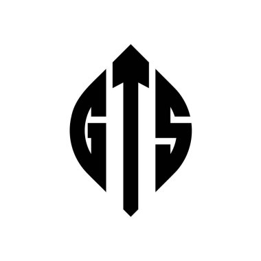 Çember ve elips şekilli GTS daire harf logosu tasarımı. Tipografik şekilli GTS elips harfleri. Üç baş harf daire şeklinde bir logo oluşturuyor. GTS Çember Amblemi Soyut Monogram Harf İşaretleyici Vektörü.