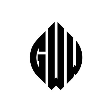 Çember ve elips şekilli GWW daire harf logosu tasarımı. Tipografik biçimli GWW elips harfleri. Üç baş harf daire şeklinde bir logo oluşturuyor. GWW Çember Amblemi Soyut Monogram Harf İşaretleyici Vektörü.