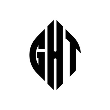 Çember ve elips şekilli GXT daire harf logosu tasarımı. Tipografik biçimli GXT elips harfleri. Üç baş harf daire şeklinde bir logo oluşturuyor. GXT Çember Amblemi Soyut Monogram Harf İşaretleyici Vektörü.