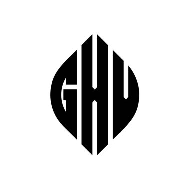 Çember ve elips şekilli GXV daire harf logosu tasarımı. Tipografik biçimli GXV elips harfleri. Üç baş harf daire şeklinde bir logo oluşturuyor. GXV Çember Amblemi Soyut Monogram Harf İşaretleyici Vektörü.