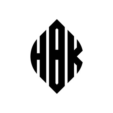 Çember ve elips şekilli HBK daire harf logosu tasarımı. Tipografik biçimli HBK elips harfleri. Üç baş harf daire şeklinde bir logo oluşturuyor. HBK Çember Amblemi Soyut Monogram Harf İşaretleyici Vektörü.