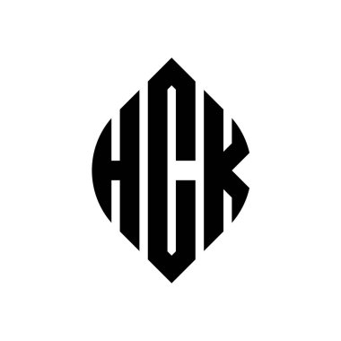 Çember ve elips şekilli HCK daire harf logosu tasarımı. Tipografik biçimli HCK elips harfleri. Üç baş harf daire şeklinde bir logo oluşturuyor. HCK Çemberi Amblemi Soyut Monogram Harf İşaretleme Vektörü.