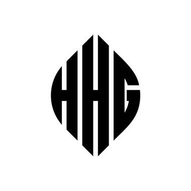 Çember ve elips şekilli HHG daire harf logosu tasarımı. Tipografik biçimli HHG elips harfleri. Üç baş harf daire şeklinde bir logo oluşturuyor. HHG Çember Amblemi Soyut Monogram Harf İşaretleyici Vektörü.