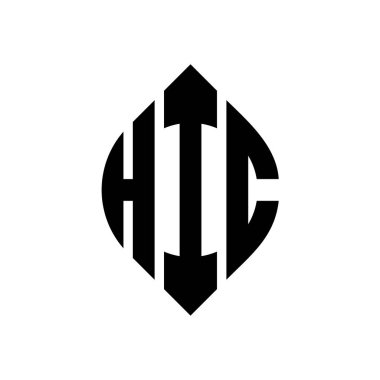 Daire ve elips şekilli HIC daire harf logosu tasarımı. Tipografik şekilli HIC elips harfleri. Üç baş harf daire şeklinde bir logo oluşturuyor. HIC Çember Amblemi Soyut Monogram Harf İşaretleme Vektörü.