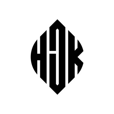 Çember ve elips şekilli HJK daire harf logosu tasarımı. Tipografik biçimli HJK elips harfleri. Üç baş harf daire şeklinde bir logo oluşturuyor. HJK Çember Amblemi Soyut Monogram Harf İşaretleyici Vektörü.