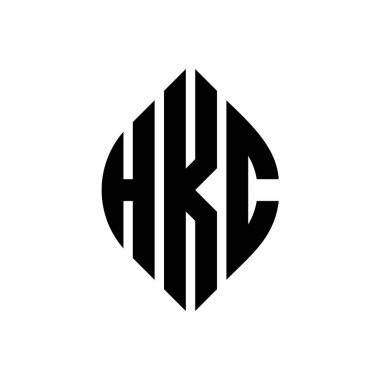 Çember ve elips şekilli HKC daire harf logosu tasarımı. Tipografik biçimli HKC elips harfleri. Üç baş harf daire şeklinde bir logo oluşturuyor. HKC Çember Amblemi Soyut Monogram Harf İşaretleyici Vektörü.