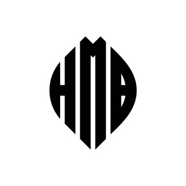 Çember ve elips şekilli HMB daire harf logosu tasarımı. Tipografik biçimli HMB elips harfleri. Üç baş harf daire şeklinde bir logo oluşturuyor. HMB Çember Amblemi Soyut Monogram Harf İşaretleyici Vektörü.