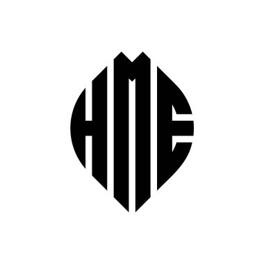 Çember ve elips şekilli HME daire harf logosu tasarımı. HME elips harfleri tipografik tarzda. Üç baş harf daire şeklinde bir logo oluşturuyor. HME Çemberi Amblemi Soyut Monogram Harf İşaretleyici Vektörü.