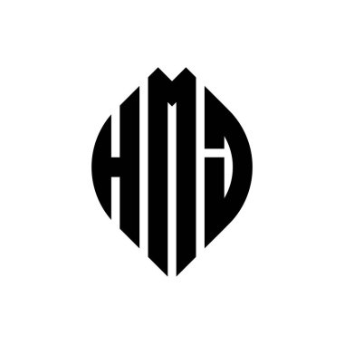 HMJ daire şeklinde ve elips şekilli harf logosu tasarımı. HMJ elips harfleri tipografik tarzda. Üç baş harf daire şeklinde bir logo oluşturuyor. HMJ Çember Amblemi Soyut Monogram Harf İşaretleyici Vektörü.