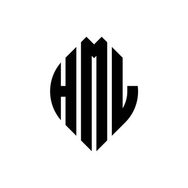 Çember ve elips şekilli HML daire harf logosu tasarımı. Tipografik biçimli HML elips harfleri. Üç baş harf daire şeklinde bir logo oluşturuyor. HML Çember Amblemi Soyut Monogram Harf İşaretleyici Vektörü.